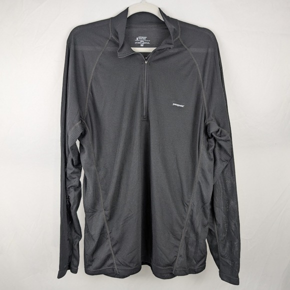 Patagonia Mens Performance‎ Baselayer Capilene 1/4 Zip Long Sleeve Shirt Black L - Picture 2 of 10
